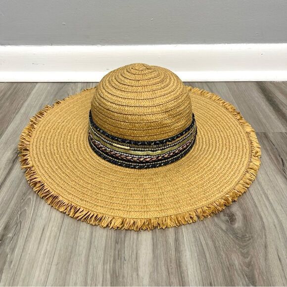 Steve Madden Accessories - Steve Madden Sun Hat Women’s OS Tan Brown Straw Wide-Brim Floppy with Fringe